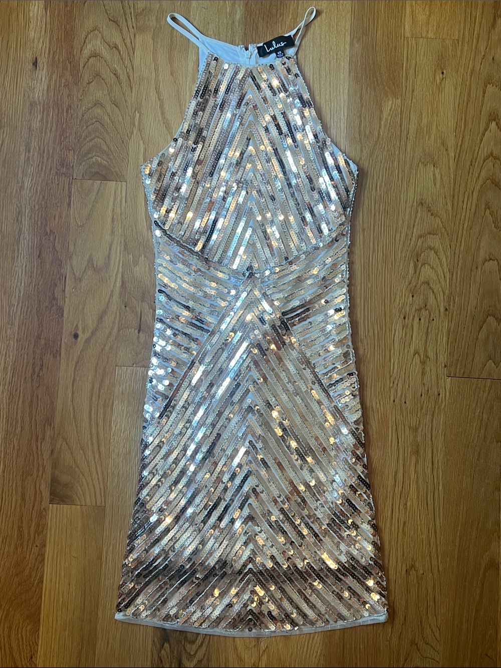 Lulu's Rose Gold Sequin Halter Midi Dress